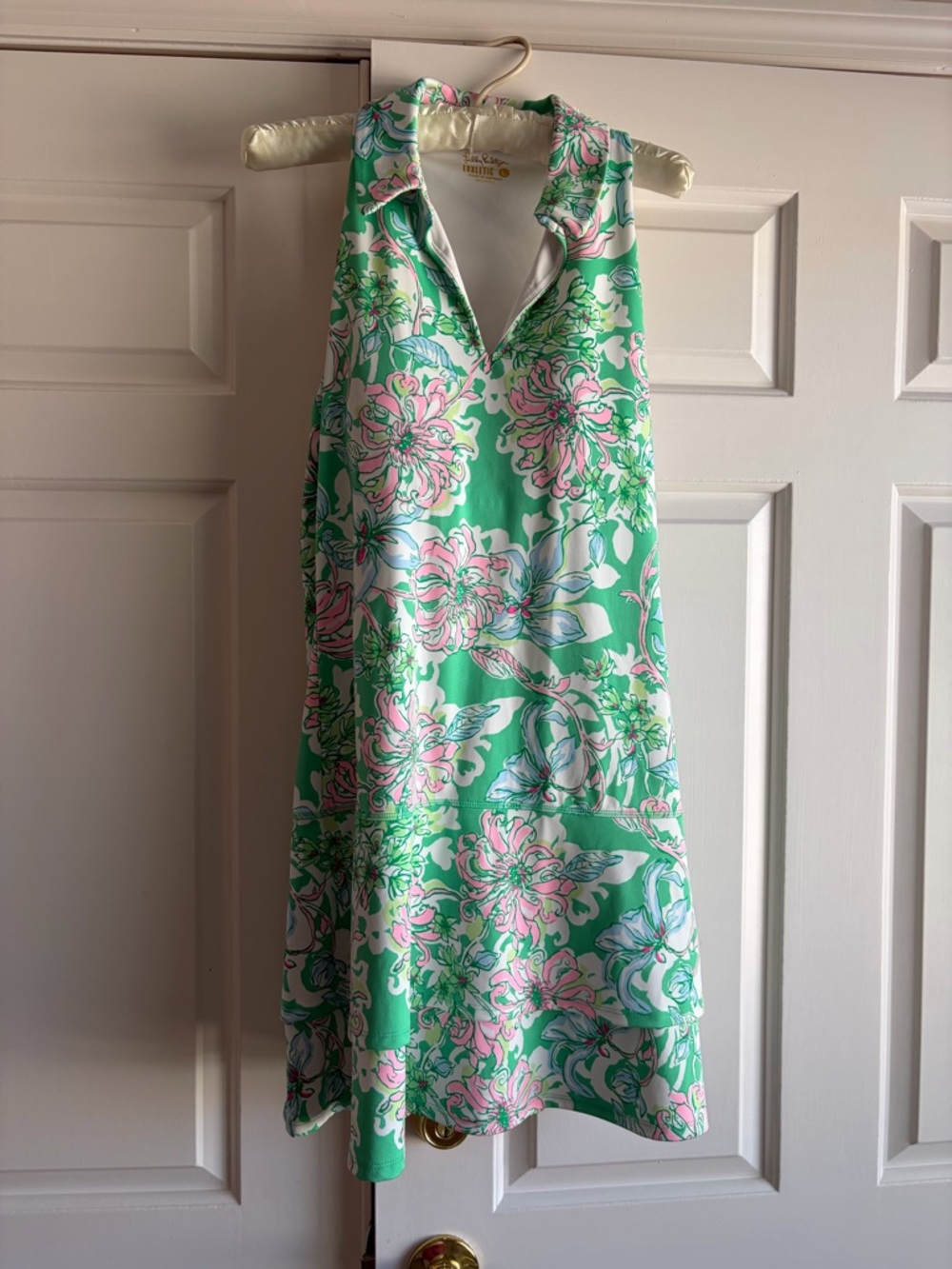 Lilly Pulitzer Green Floral Luxetic Dress with Pink Accents